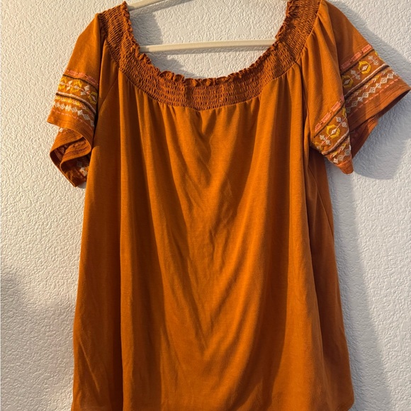 Boho Orange Short Sleeve Top - Picture 2 of 3
